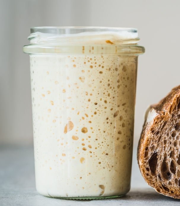 Jar of active sourdough starter